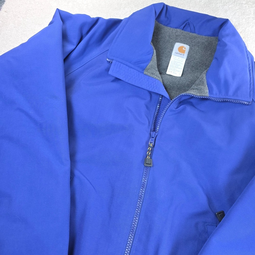 Carhartt Bomber Jacket Mens L Cobalt Blue Fleece Lined Long Sleeve Logo Vintage
